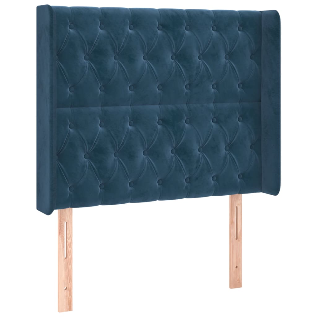 Cama box spring c/ colchão/LED 90x200 cm veludo azul-escuro