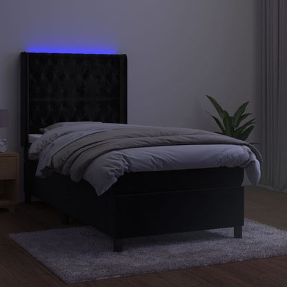 Cama box spring c/ colchão/LED 100x200 cm veludo preto