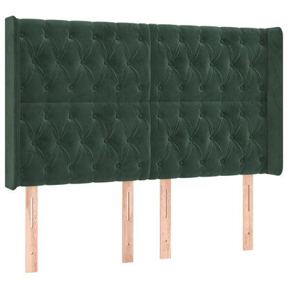 Cama box spring c/ colchão/LED 140x190 cm veludo verde-escuro