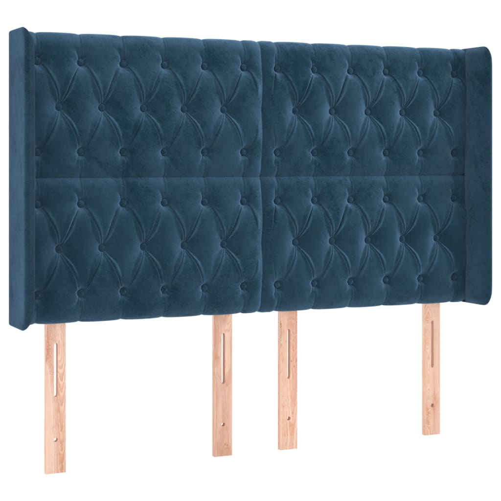 Cama box spring c/ colchão/LED 140x190 cm veludo azul-escuro