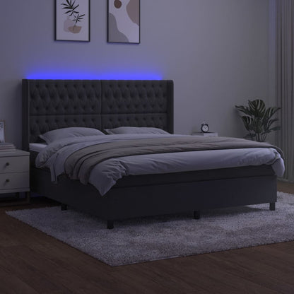 Cama box spring c/ colchão/LED 160x200cm veludo cinzento-escuro