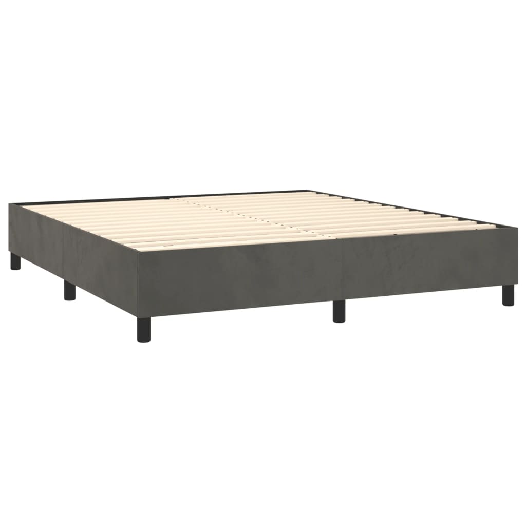 Cama box spring c/ colchão/LED 160x200cm veludo cinzento-escuro