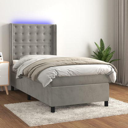 Cama box spring c/ colchão/LED 80x200 cm veludo cinzento-claro