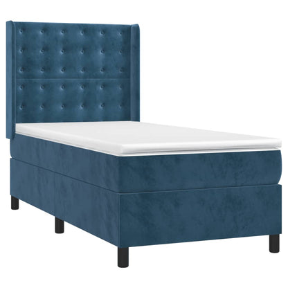 Cama box spring c/ colchão/LED 80x200 cm veludo azul-escuro