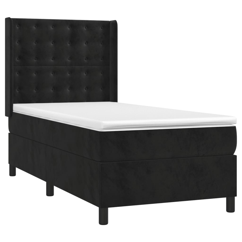 Cama box spring c/ colchão/LED 90x190 cm veludo preto