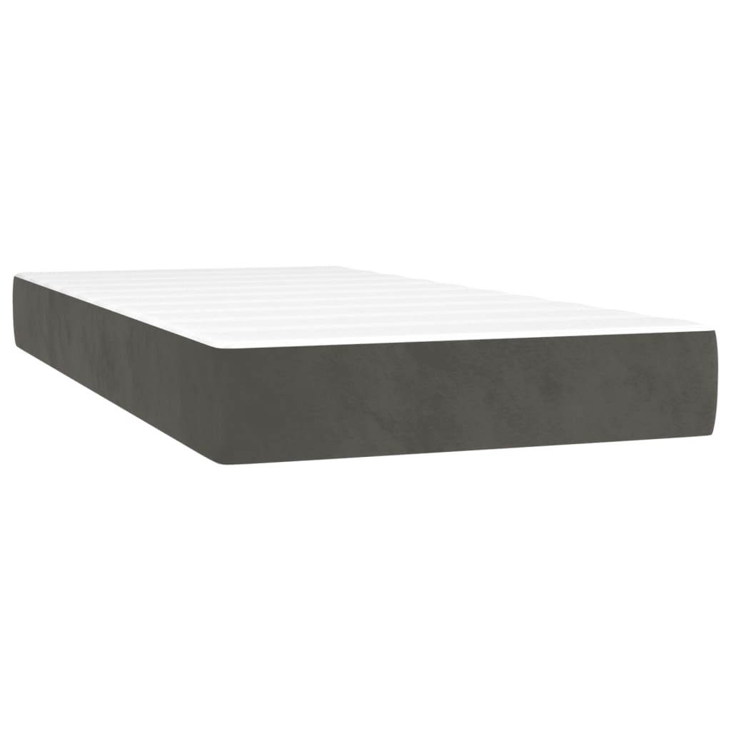 Cama box spring c/ colchão/LED 100x200cm veludo cinzento-escuro