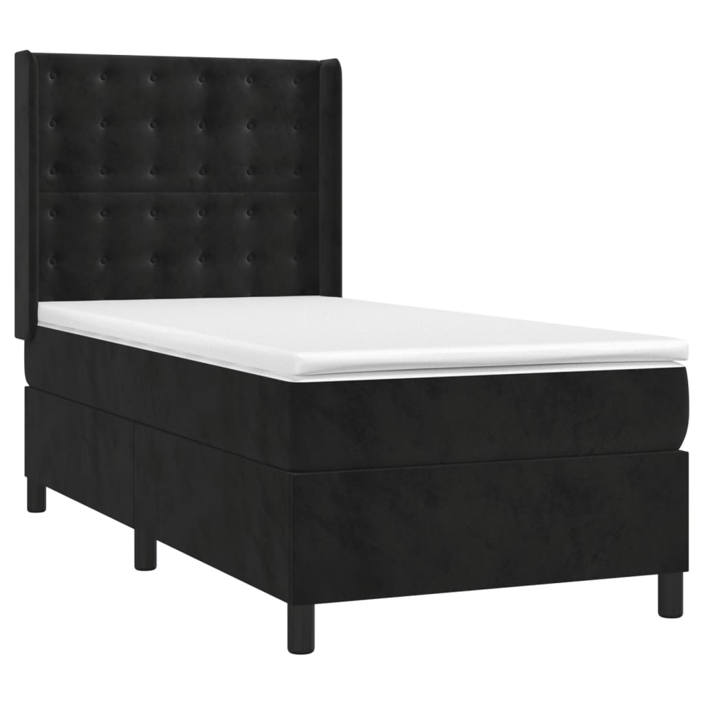 Cama box spring c/ colchão/LED 100x200 cm veludo preto