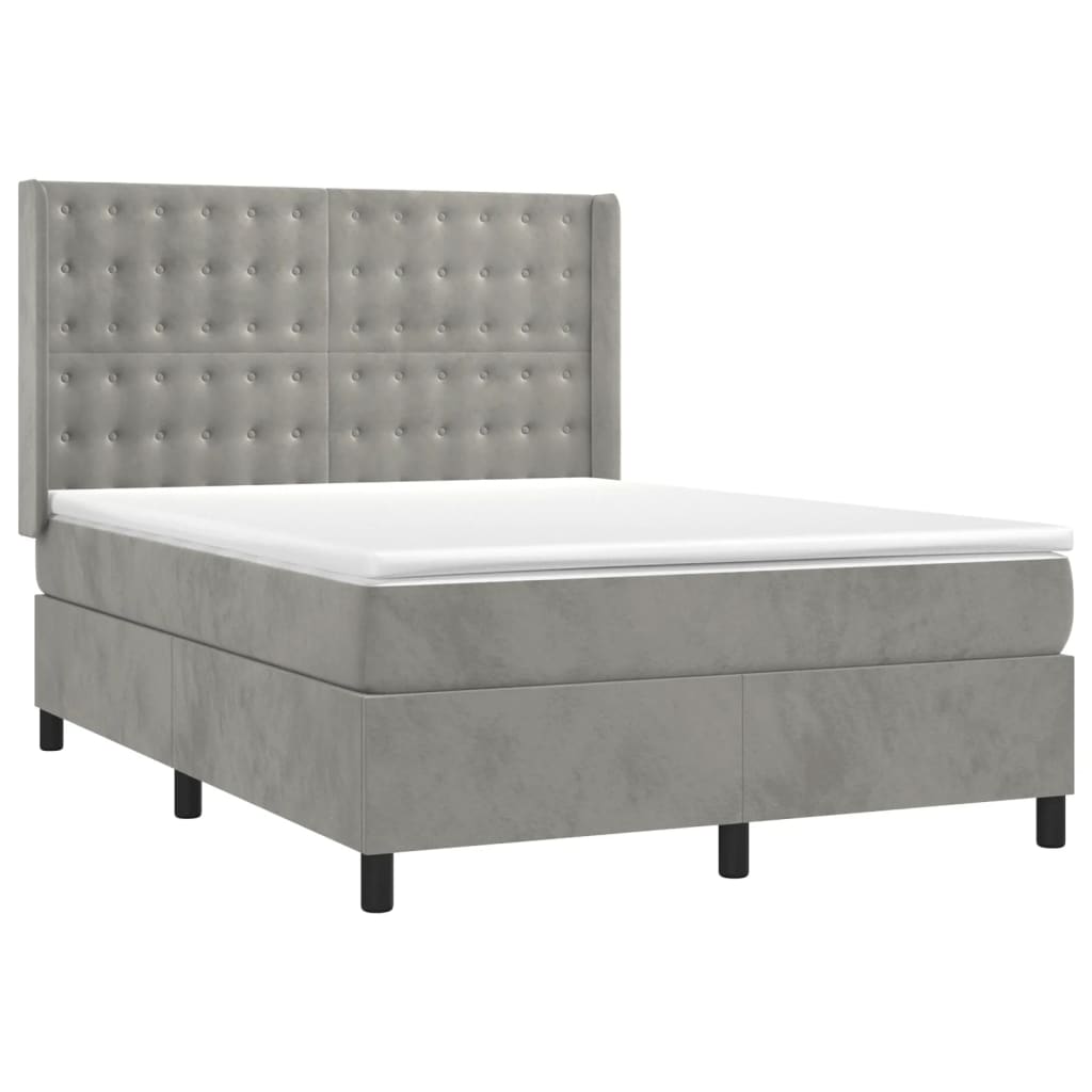 Cama box spring c/ colchão/LED 140x190 cm veludo cinzento