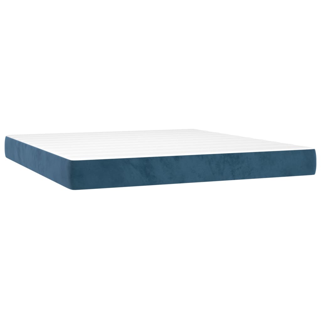 Cama box spring c/ colchão/LED 160x200 cm veludo azul-escuro