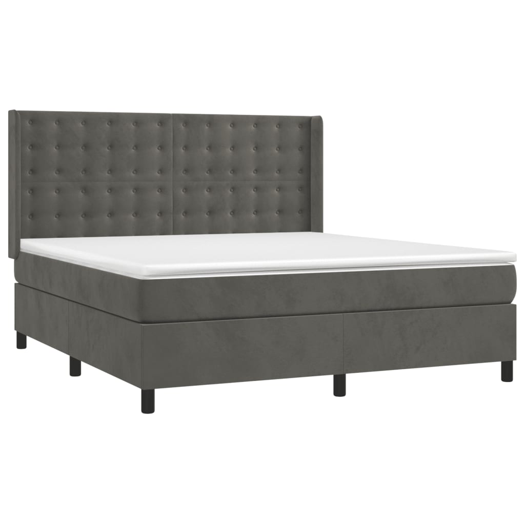 Cama box spring c/ colchão/LED 180x200cm veludo cinzento-escuro