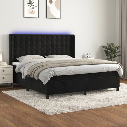 Cama box spring c/ colchão/LED 180x200 cm veludo preto