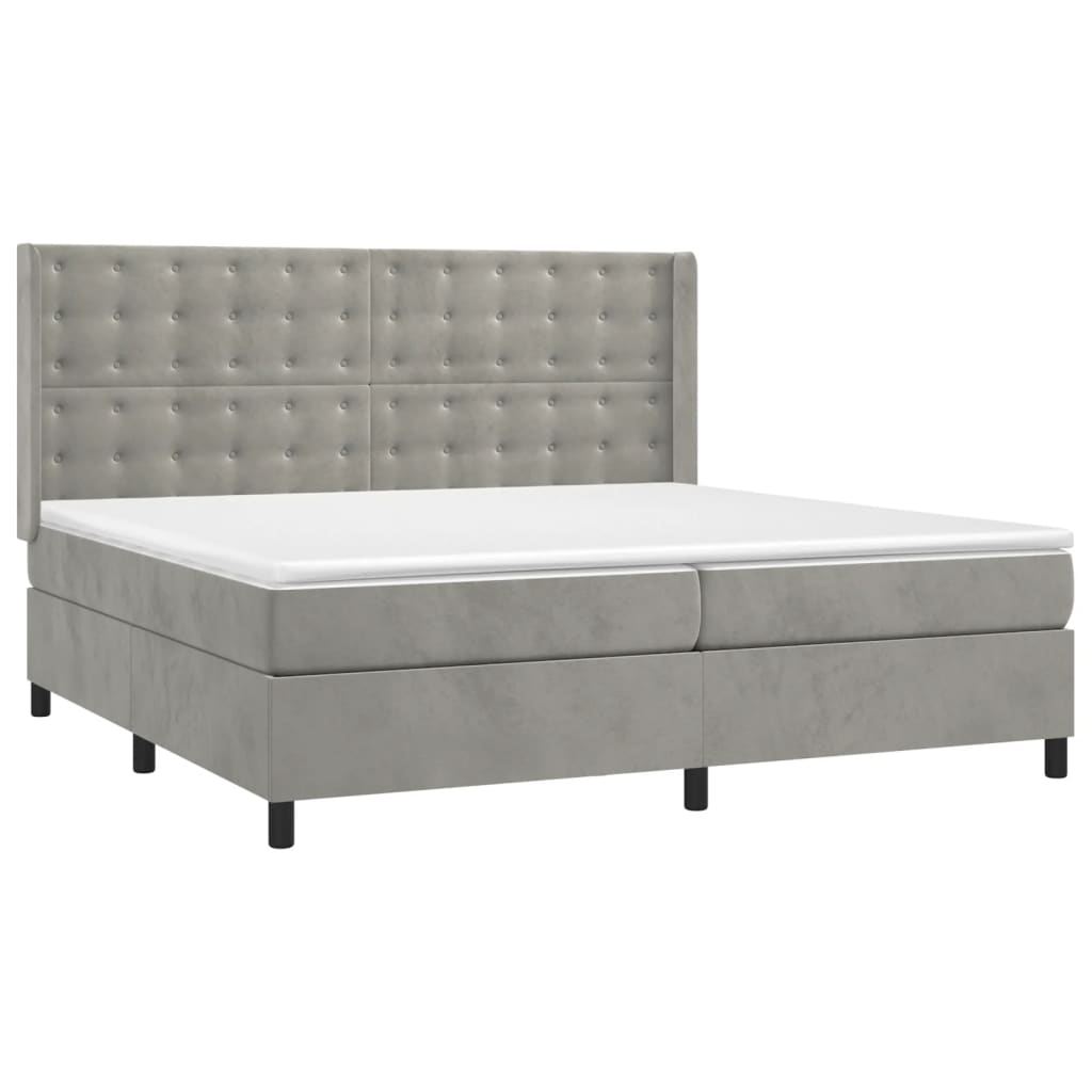 Cama box spring c/ colchão/LED 200x200 cm veludo cinzento-claro