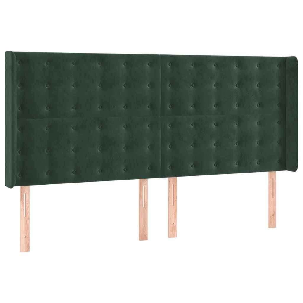 Cama box spring c/ colchão/LED 200x200 cm veludo verde-escuro