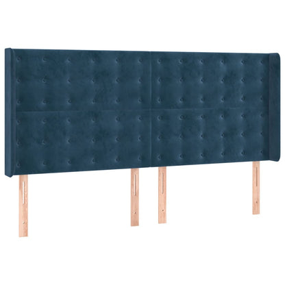 Cama box spring c/ colchão/LED 200x200 cm veludo azul-escuro