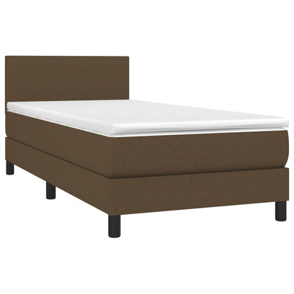 Cama box spring c/ colchão/LED 80x200cm tecido castanho-escuro