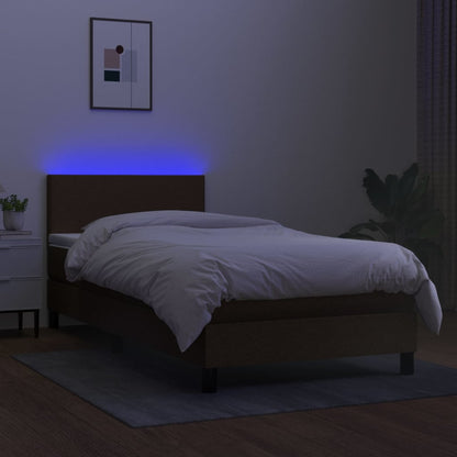 Cama box spring c/ colchão/LED 80x200cm tecido castanho-escuro