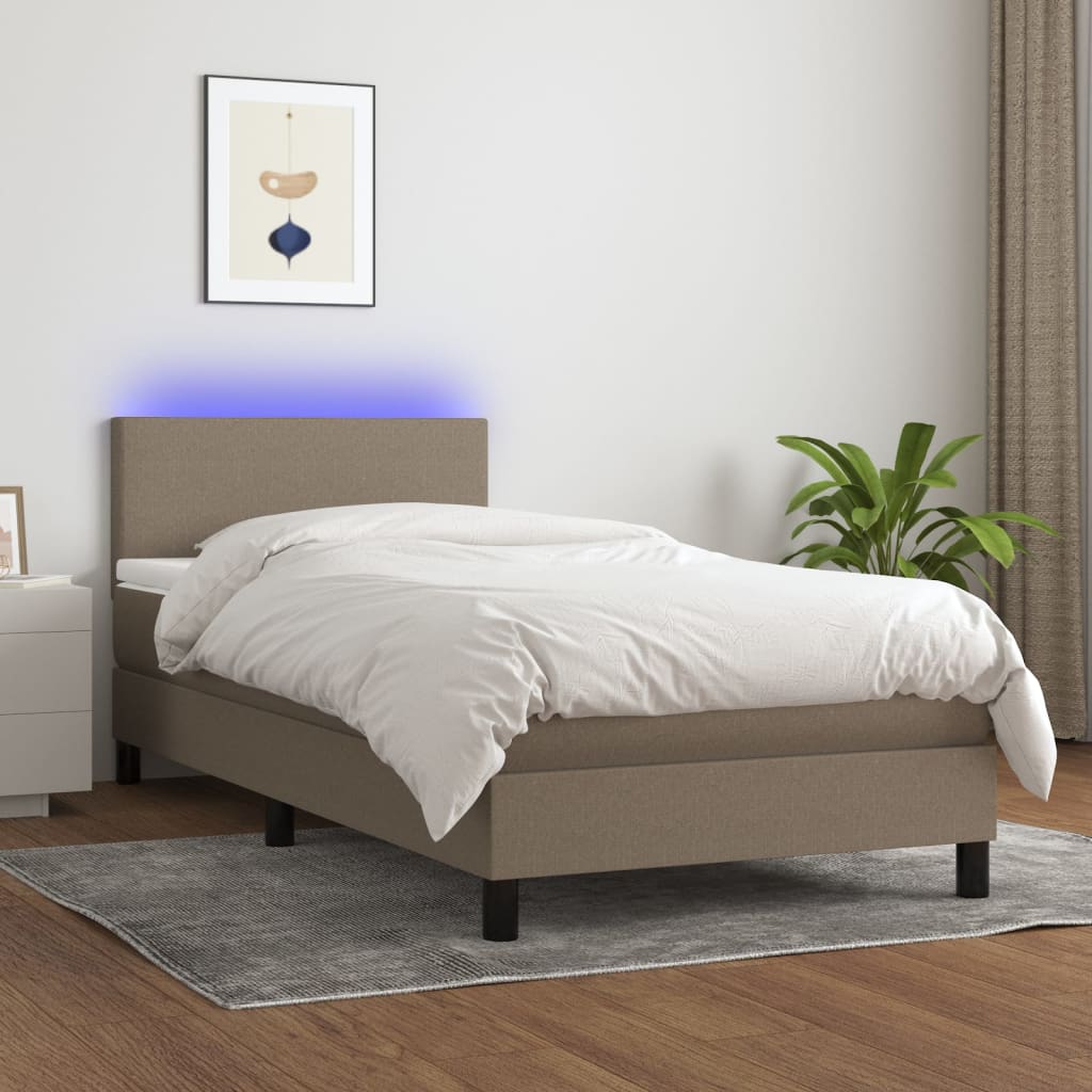 Cama box spring + colchão/LED 80x200cm tecido cinza-acastanhado