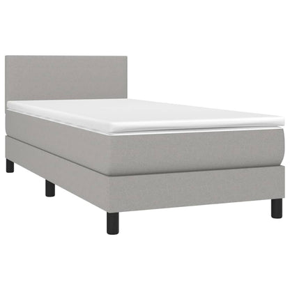 Cama box spring c/ colchão e LED 90x190 cm tecido cinza-claro