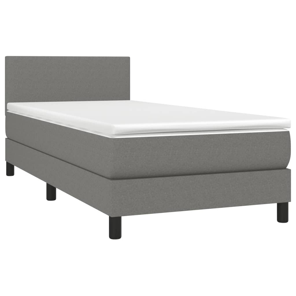 Cama box spring c/ colchão e LED 90x190 cm tecido cinza-escuro