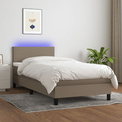 Cama box spring + colchão/LED 90x190cm tecido cinza-acastanhado