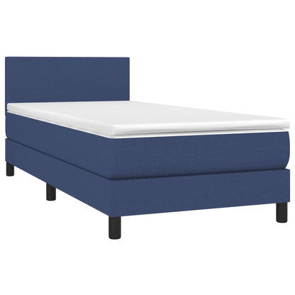 Cama box spring c/ colchão e LED 90x190 cm tecido azul