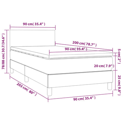 Cama box spring c/ colchão e LED 90x200 cm tecido cinza-escuro