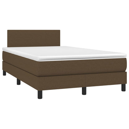 Cama box spring c/ colchão/LED 120x200cm tecido castanho-escuro