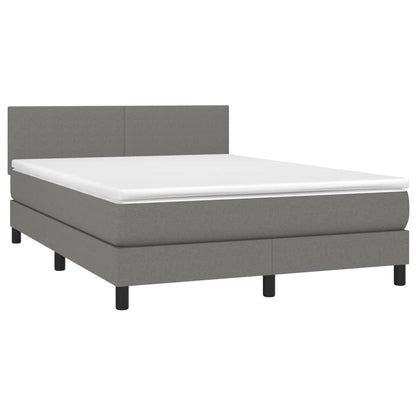 Cama box spring c/ colchão e LED 140x190 cm tecido cinza-escuro