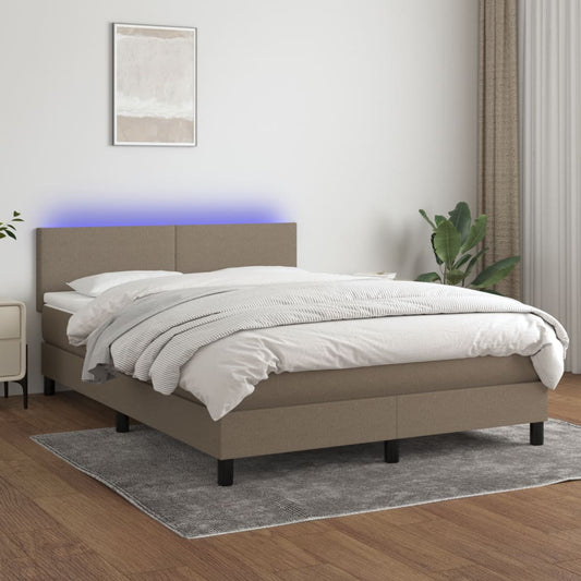 Cama box spring colchão/LED 140x190cm tecido cinza-acastanhado