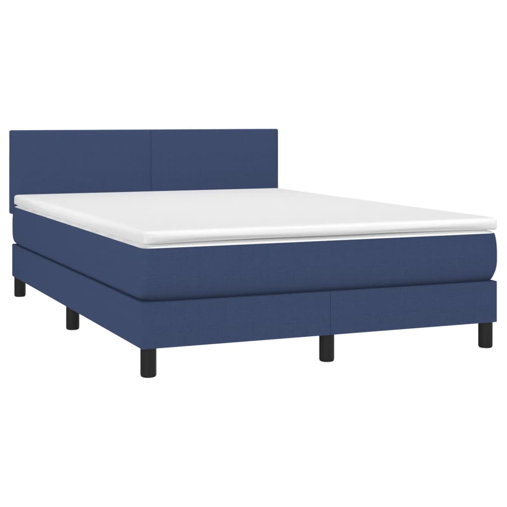 Cama box spring c/ colchão e LED 140x190 cm tecido azul