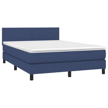 Cama box spring c/ colchão e LED 140x190 cm tecido azul