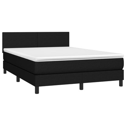 Cama box spring c/ colchão e LED 140x200 cm tecido preto