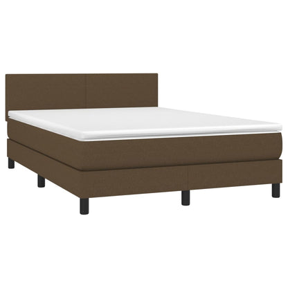 Cama box spring c/ colchão/LED 140x200cm tecido castanho-escuro