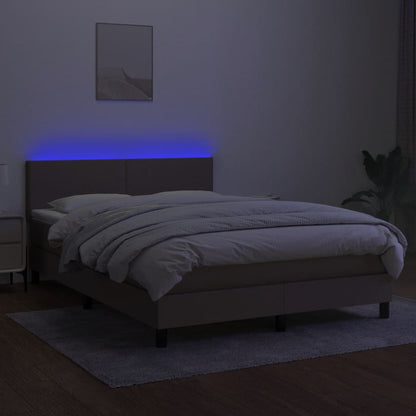 Cama box spring colchão/LED 140x200 cm tecido cinza-acastanhado