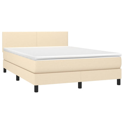 Cama box spring c/ colchão e LED 140x200 cm tecido cor creme