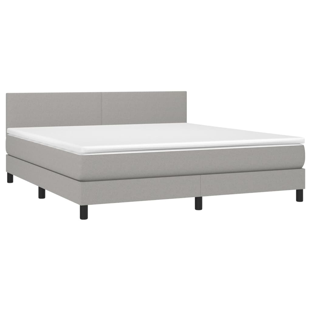 Cama box spring c/ colchão e LED 160x200 cm tecido cinza-claro