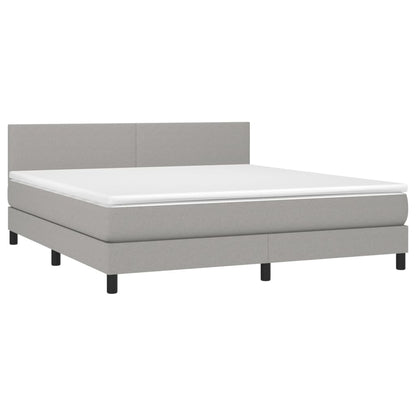 Cama box spring c/ colchão e LED 160x200 cm tecido cinza-claro