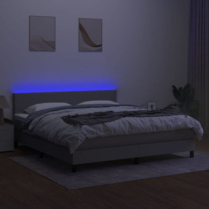 Cama box spring c/ colchão e LED 160x200 cm tecido cinza-claro