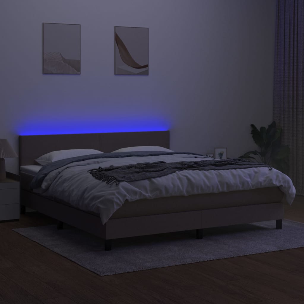 Cama box spring colchão/LED 160x200 cm tecido cinza-acastanhado