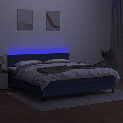 Cama box spring c/ colchão e LED 160x200 cm tecido azul