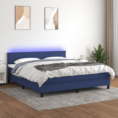 Cama box spring c/ colchão e LED 160x200 cm tecido azul