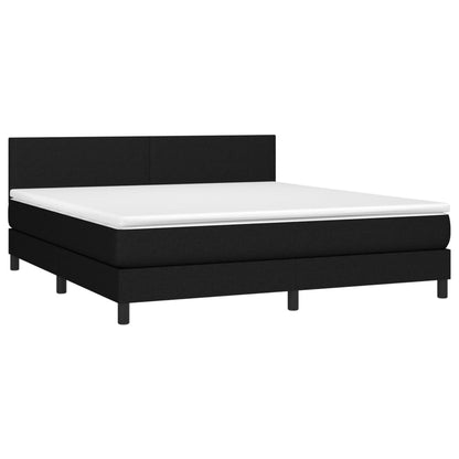 Cama box spring c/ colchão e LED 180x200 cm tecido preto