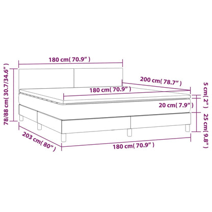 Cama box spring c/ colchão e LED 180x200 cm tecido preto