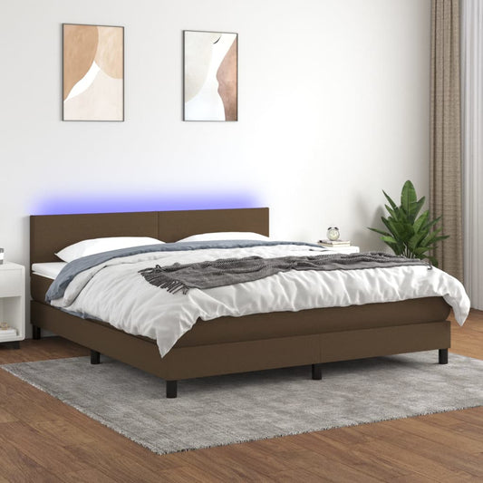 Cama box spring c/ colchão/LED 180x200cm tecido castanho-escuro