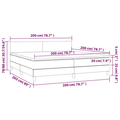 Cama box spring c/ colchão e LED 200x200 cm tecido cinza-claro