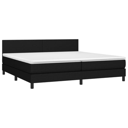 Cama box spring c/ colchão e LED 200x200 cm tecido preto