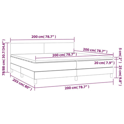 Cama box spring colchão/LED 200x200cm tecido cinza-acastanhado