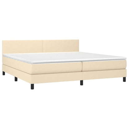 Cama box spring c/ colchão e LED 200x200 cm tecido cor creme