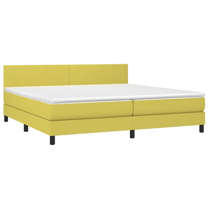 Cama box spring c/ colchão e LED 200x200 cm tecido verde