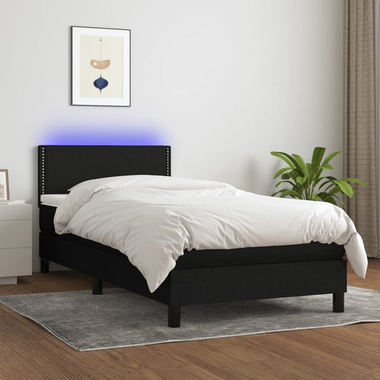 Cama box spring c/ colchão e LED 80x200 cm tecido preto